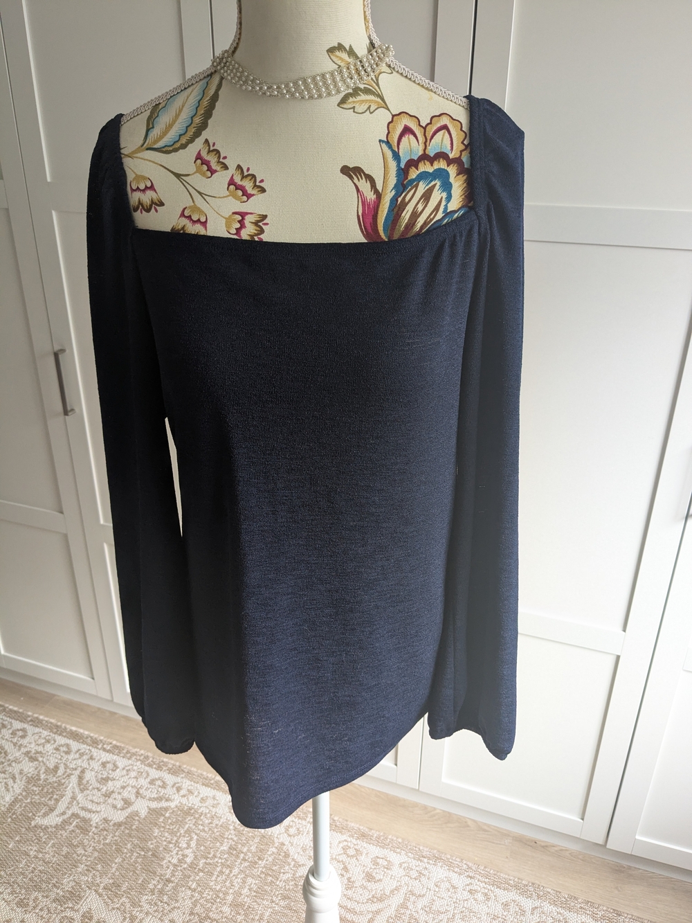 cleo Navy Square-Neck Long Sleeve Top